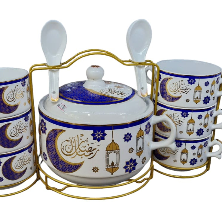 15 Pcs Soup Set with Gold Color Metal Stand
