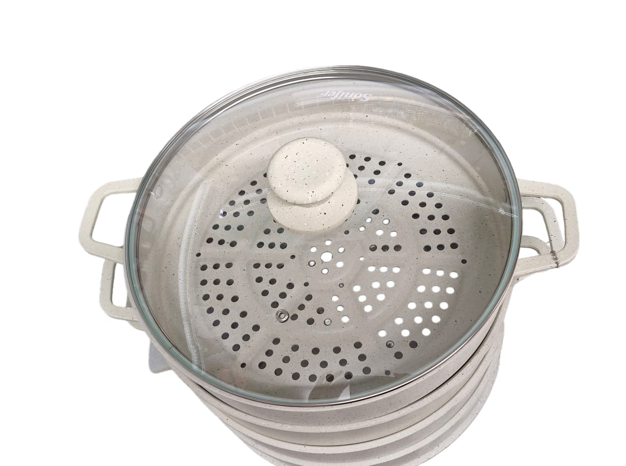 Non Stick Steam Cooker+Casserole 32cm ,8.8L-White