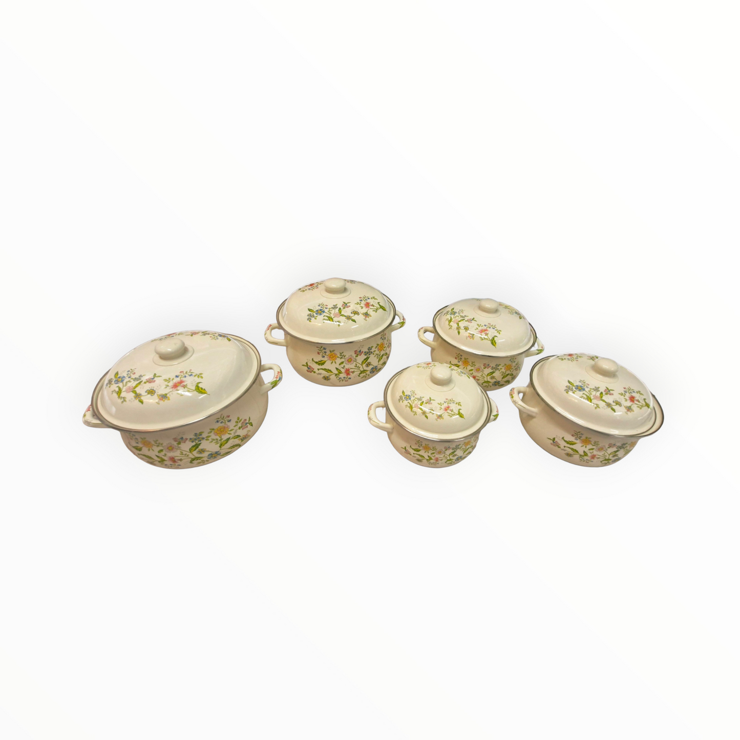 5 Enamel Cooking Pots Set,