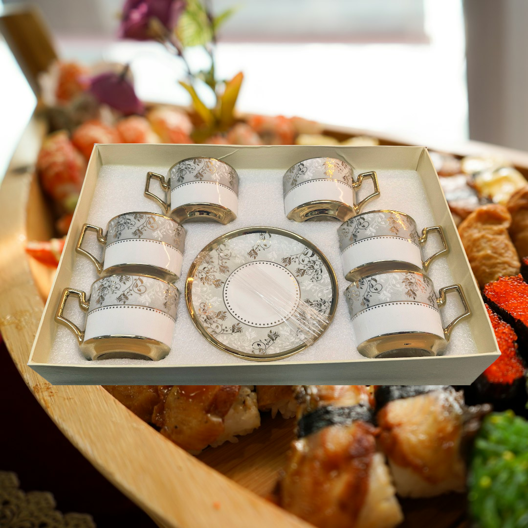 1 Set Luxury Gold-Rimmed Ceramic Cups and Saucers 6 Cups 6 Saucers