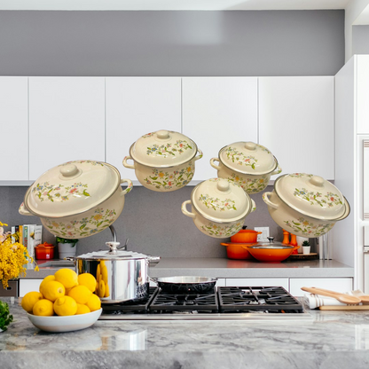 5 Enamel Cooking Pots Set,