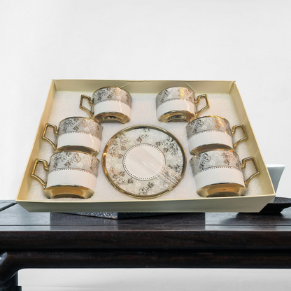 1 Set Luxury Gold-Rimmed Ceramic Cups and Saucers 6 Cups 6 Saucers