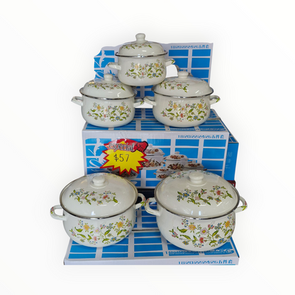 5 Enamel Cooking Pots Set,